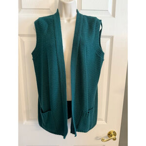 vintage 70s Sears women's green open-front 100% Orlon acrylic knit sweater vest